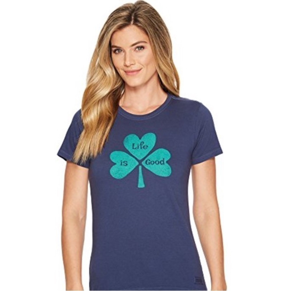 Life is Good Womens Graphic T-Shirt Crusher Collection Hearts Clover st pattys M